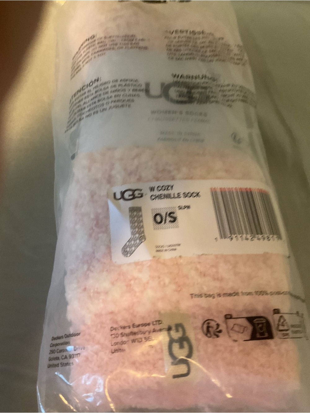 UGG Pink Cozy Chenille Sock One Size New